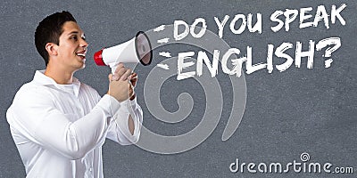 Do you speak English foreign language learning school young man Stock Photo