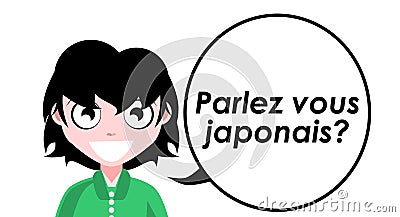 Do you speak japanese?, question, girl, french, isolated. Stock Photo
