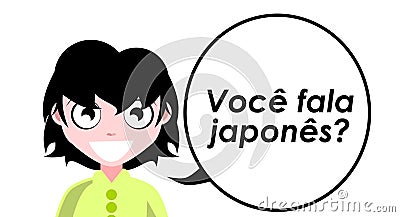 Do you speak japanese?, question, girl, portuguese, isolated. Stock Photo