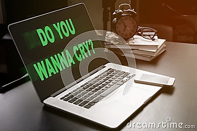 Do you wanna cry Malware is infected computer Stock Photo