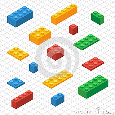 Do your self set of lego blocks in isometric view Vector Illustration