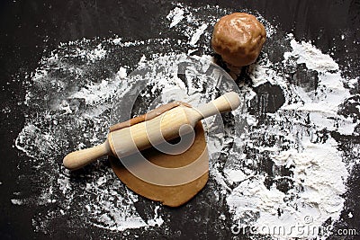 Do it yourself ginger biscuits. Step-by-step cooking recipe. Step 6 Roll out the resulting dough into a thin sheet. Christmas Stock Photo