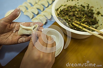 Wrapped pork with leek and beef dumplings Stock Photo