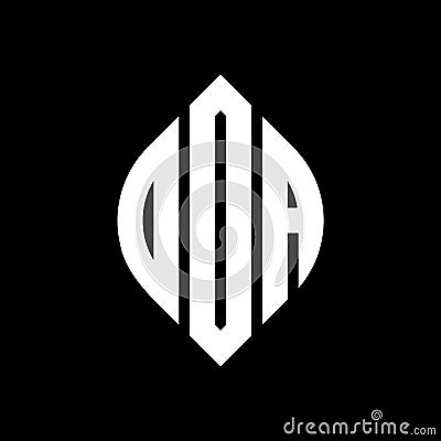DOA circle letter logo design with circle and ellipse shape. DOA ellipse letters with typographic style. The three initials form a Vector Illustration
