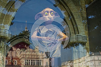 Dobby of reflection in window of Polonia Wax Museum at Main Market Square. Editorial Stock Photo