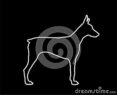 Doberman Pincher dog line contour vector silhouette illustration isolated. Cartoon Illustration