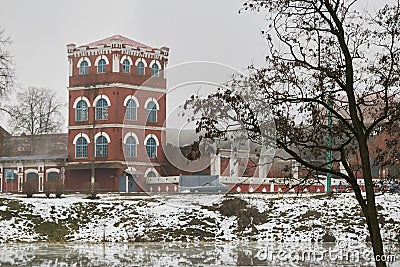 Dobrush, Belarus - December 28, 2017: The building of a paper mill. Editorial Stock Photo