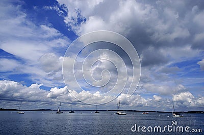 Dock Floating in Blue Water Stock Photo