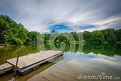 Dock in Lake Marburg, at Codorus State Park, Pennsylvania. Stock Photo
