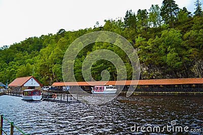 Dock in Loch Katrine Katrine Lake, Highlands, Scotland. Beauti Editorial Stock Photo