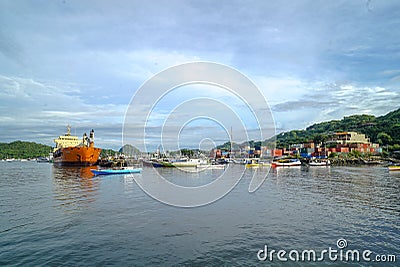 Dock and Ship Harbour with blue sky background Editorial Stock Photo