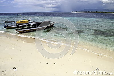 Docked boat in Gili island Stock Photo