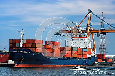 Docked container ship Stock Photo