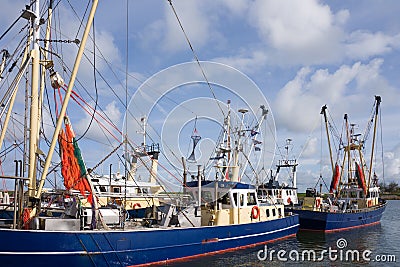 Docked fishing boats in the port of Stavoren. Editorial Stock Photo