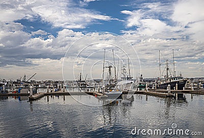 Docked fishing vessels in Tuna harbor, San Diego, CA, USA Editorial Stock Photo
