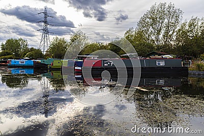 Docked Houseboats Alongside Lea Valley Walk Editorial Stock Photo