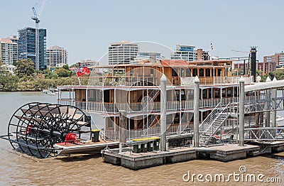 Docked river steamboat in Brisbane, Australia. Editorial Stock Photo