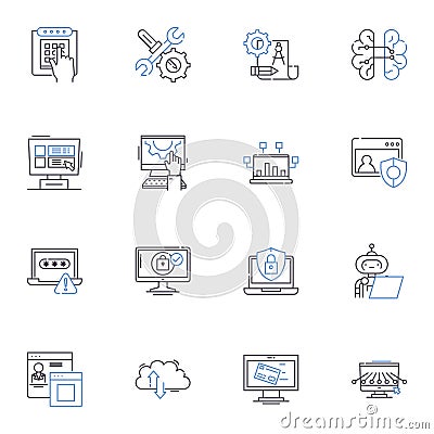 Docker container line icons collection. Virtualization, Containerization, Isolation, Microservices, Deployment Vector Illustration