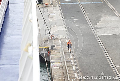 Docker at work at barcelona port Editorial Stock Photo