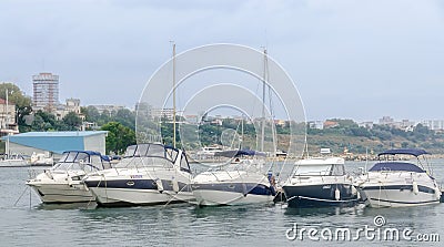 Docks (port) with boats, dockyard with yachts from Constanta, Romania Editorial Stock Photo