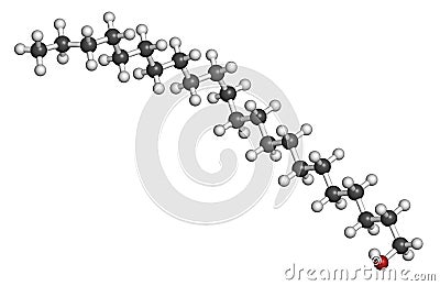 Docosanol (behenyl alcohol) antiviral drug molecule. Used in treatment of cold sores (herpes simplex virus). Atoms are represented Stock Photo