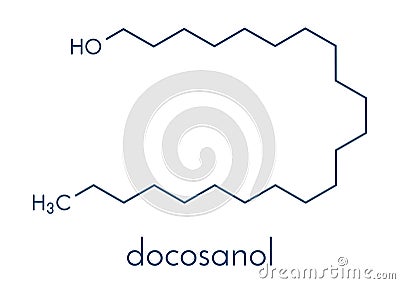 Docosanol behenyl alcohol antiviral drug molecule. Used in treatment of cold sores herpes simplex virus. Skeletal formula. Vector Illustration