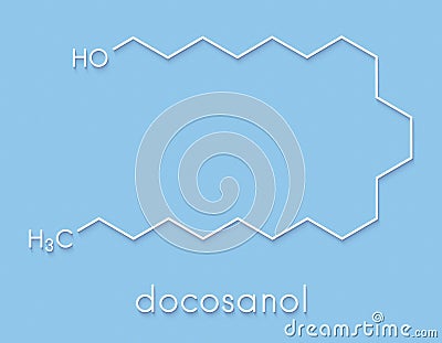 Docosanol behenyl alcohol antiviral drug molecule. Used in treatment of cold sores herpes simplex virus. Skeletal formula. Stock Photo