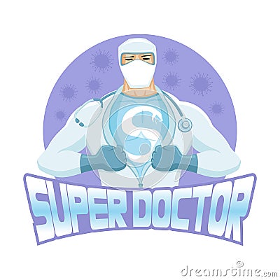 Super doctor in protective mask. Vector Illustration