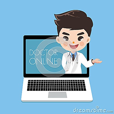 The doctor advise patients through online in computer laptop Vector Illustration