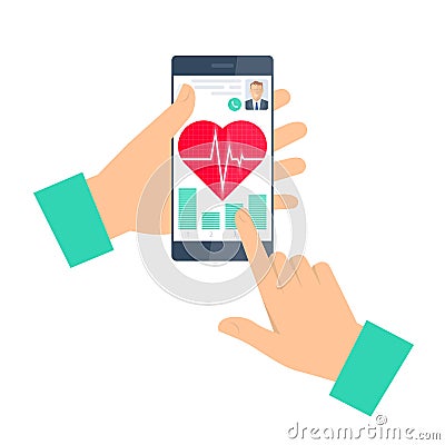 Doctor advises a patient on the phone. Telemedicine and telehealth. Vector Illustration