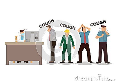 Doctor afraid of a group of patients who is coughing Vector Illustration