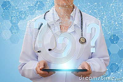 Doctor answers questions on the network . Stock Photo