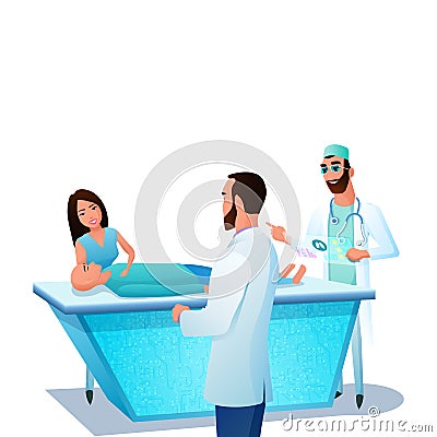 Doctor and Assistant Discuss Patient Diagnosis Vector Illustration