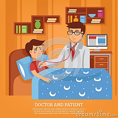 Doctor Attending Patient Home Flat Illustration Vector Illustration