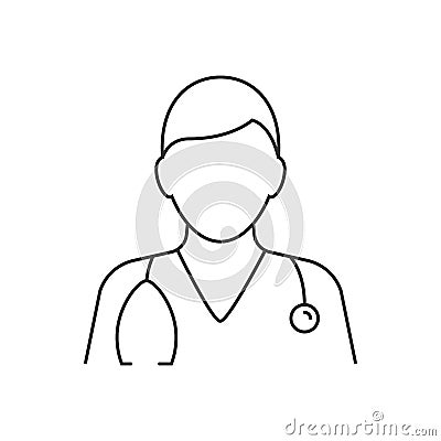 Doctor avatar with stethoscope. Line icon on white background. Editable stroke Vector Illustration