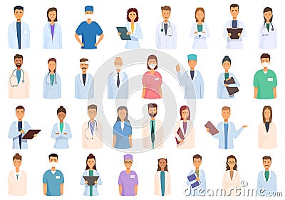 Doctor avatars icons set cartoon vector. Nurse health Vector Illustration