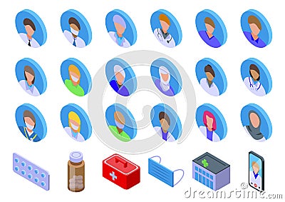 Doctor avatars icons set isometric vector. Nurse health Stock Photo