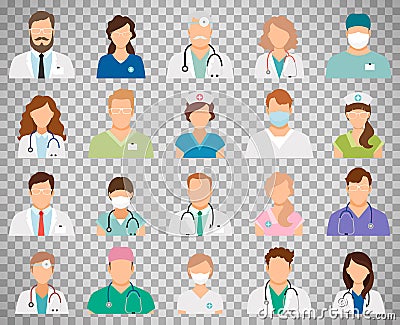 Doctor avatars on transparent background Vector Illustration