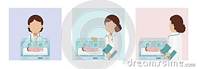 Doctor with baby in incubator Vector Illustration