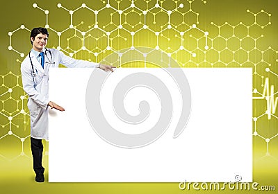 Doctor with banner Stock Photo