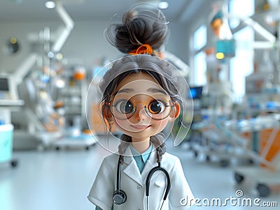 ?harming character illustrations of a girl doctor in a hospital. Generative AI Cartoon Illustration