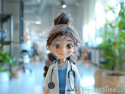 ?harming character illustrations of a girl doctor in a hospital. Generative AI Cartoon Illustration