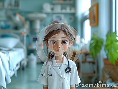 ?harming character illustrations of a girl doctor in a hospital. Generative AI Cartoon Illustration