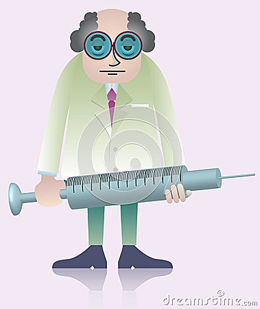 Doctor With Big Hypodermic Needle Cartoon Illustration