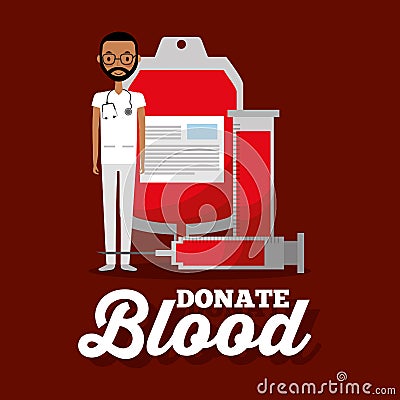 Doctor blood bag syringe test tube donation Vector Illustration