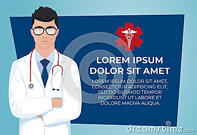 Doctor on a blue background. Vector illustration medical design Vector Illustration