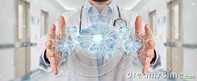 Doctor creating artificial intelligence interface 3D rendering Stock Photo
