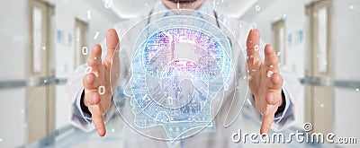Doctor creating artificial intelligence interface 3D rendering Stock Photo