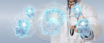 Doctor creating artificial intelligence interface 3D rendering Stock Photo