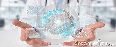 Doctor using digital brain scan hologram 3D rendering Stock Photo